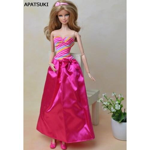 Pink Fashion Doll Clothes Rainbow Long Evening Dress For Barbie Dolls Vestidos Party Dress For 1/6 BJD Doll Dress