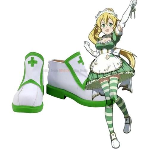 SAO Leafa Shoes Cosplay Sword Art Online Kirigaya Suguha Leafa Cosplay Shoes Green Boots Custom Made