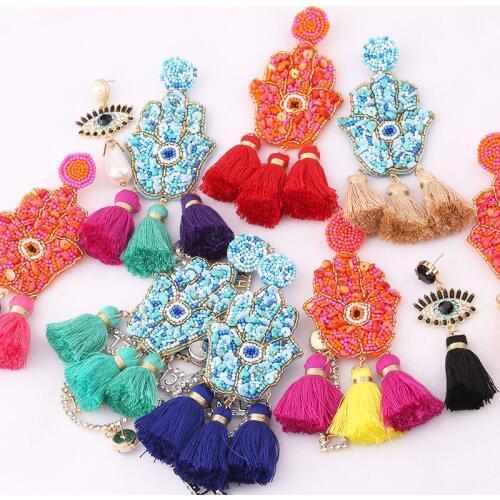 Sehuoran Bohemian Tassel Earrings Finger Pendientes Oorbellen Crystal Long Dangle Drop Earrings For Women Statement Jewelry