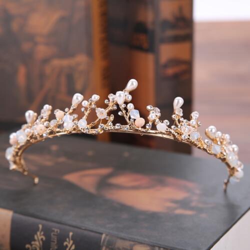 Handmade Vintage Gold Bride Tiaras Pearl Rhinestones Wedding Princess Crowns Bride Hair Jewelry Wedding Accessories