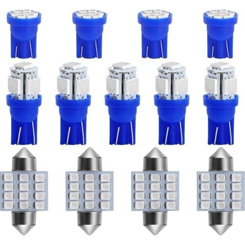 13 Pcs/Lot 12V Car Interior LED Light Bulbs Blue Atmosphere Lamp Ceiling Dome Decoration Lights License Plate Lamps Car-Styling