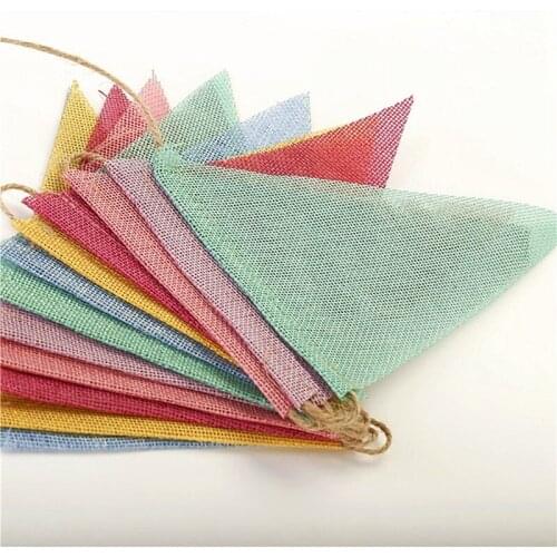 Triangle 4 M Colorful 12 Jute Linen Flags Pennant Wall Hanging Banners Decor Accessory For Wedding Party Festival DIY Dress-up