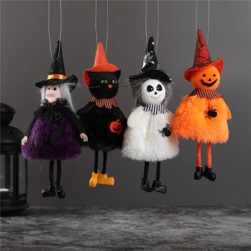 Halloween Decor Hanging Ornaments Pumpkin Witch Black Cat Skeleton Round Body Belly Drop Halloween Decoration Dolls Kids Gift