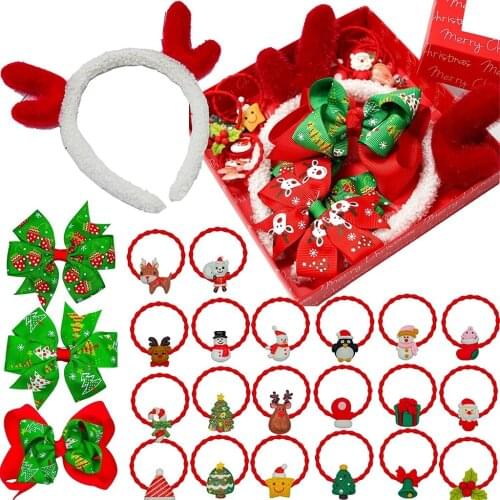 Baby Hair Accessories Christmas Gift in Box Hair Bow Cute Bowknot Flower Multi-Style Ribbon Hairpin for Little Girls Baby