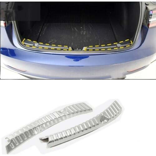Car Rear Bumper Guard Plate Cover Trim For Tesla Model 3 2020 Stainless Steel Inner Rear Trunk Bumper Foot Trim Tail Door Sill