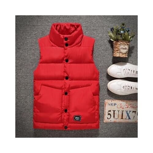 Mens Sleeveless Vest Autumn Winter Fashion Male Cotton-Padded Vest Coats Men Stand Collar Thicken Waistcoats Clothing