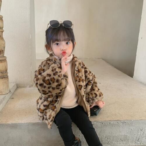 2020 Girls Winter Jackets Korean Baby Toddler Clothes Girls Faux Fur Fleece Leopard Coats Kids Warm Jacket Children Outerwear