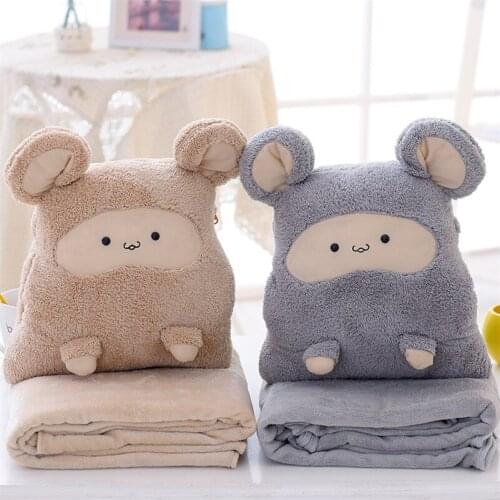 1Pcs Cartoon Bear Plush Throw Air conditioning Blanket Hand-warmer Lovely Rat Throw pillows within a 170x100cm Blanket 3 in 1