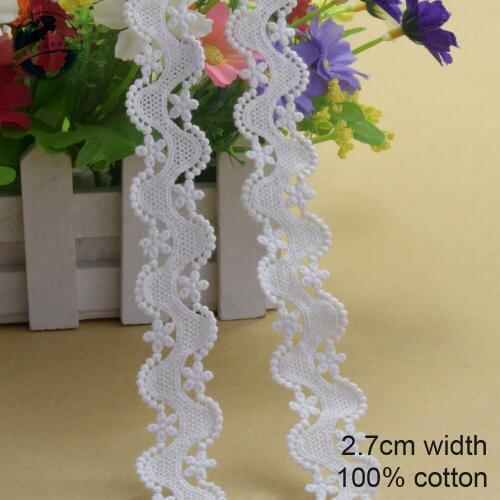 2.7cm white 100% cotton embroidery lace french lace ribbon fabric guipure diy trims warp knitting sewing Accessories#3729