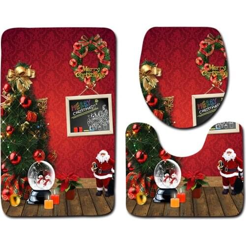 3pcs/set Vintage Cartoon Print Anti-slip Bathroom Floor Mat Home Decor Shower Non-Slip Rug Bath Door Mats Christmas