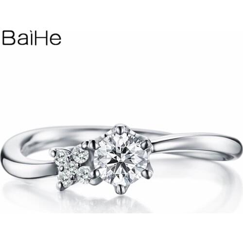 BAIHE Solid 10K White Gold(AU417) Certified 0.25ct Round Trendy 100% Moissanite Engagement Women Fine Jewelry Gift Fashion Ring