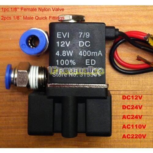 Free Shipping 1/8'' Female Solenoid Valve Plastic Air Water Gas DC12V Volt w/push connect fittings USA 1/8'' Male