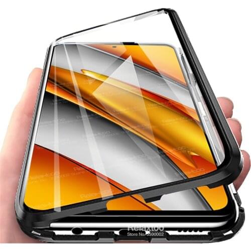 For Xiaomi Poco F3 Case 360° Magnetic Flip Phone Cover PocoF3 Pocophone F 3 Pocco Poko Poxo 3F Double-Sided Tempered Glass Coque