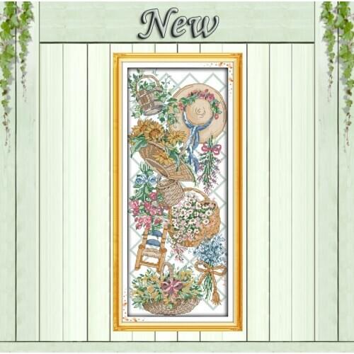 Flower basket colourful hat painting counted printed on canvas DMC 14CT 11CT chinese Cross Stitch Needlework Set Embroidery kits