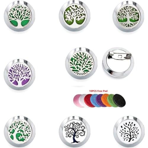 Tree of Life various chose Aromatherapy Brooch 20mm Stainless Steel Perfume Locket Essential Oil Diffuser Brooch