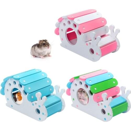 Hamster Wooden Hideout House DIY Hideaway Hut Snail Design Chew Toys for guinea pig Dwarf Hamster 3 Colors