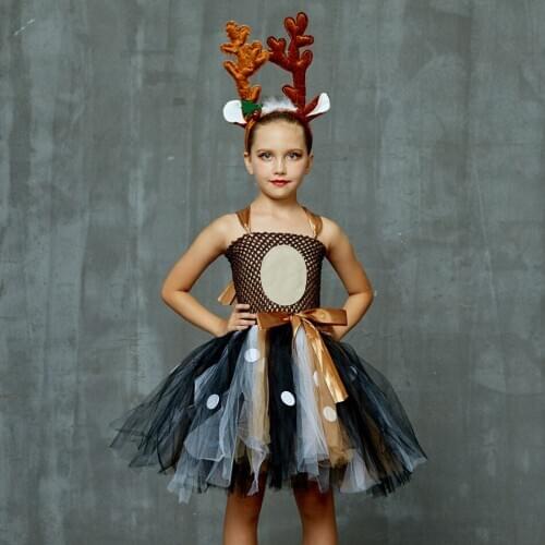 Baby Christmas Deer Costume Dress For New Year Party Carnival Halloween Reindeer Costumes Girls Fancy Dresses Cosplay Outfits