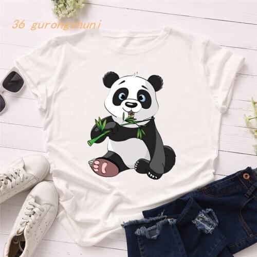 Cute cartoon white tops kawaii animal t-shirt kpop harajuku tshirt baby panda vintage t shirt women summer clothes 2020 tumblr