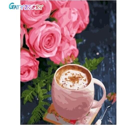GATYZTORY Oil Painting By Numbers Flower Coffee On Canvas Handmade Drawing Paints Picture Coloring By Number For Adults Decorat