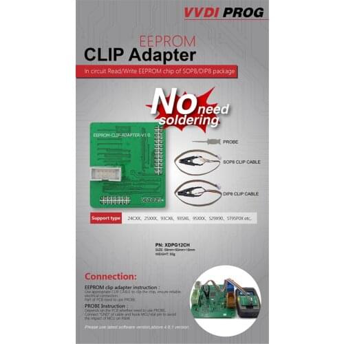 Xhorse EEPROM Clip Adapter XDPG12CH in Circuit Read and Write SOP8/DIP8 Chip Package Use for VVDI PROG Programmer