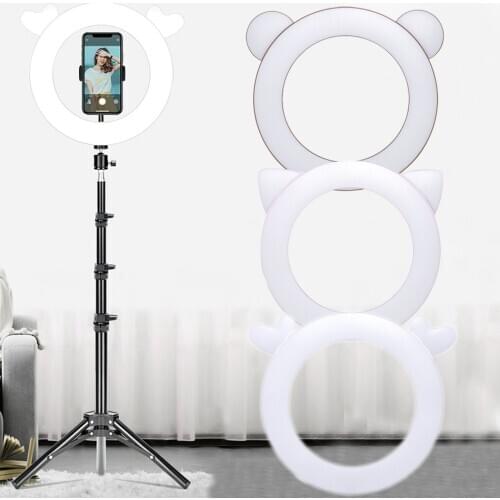 New Cute Creative LED Ring Flash Lamp Light Tripod Stands Mount Holder for Vlog Live Streaming Video Bloggers