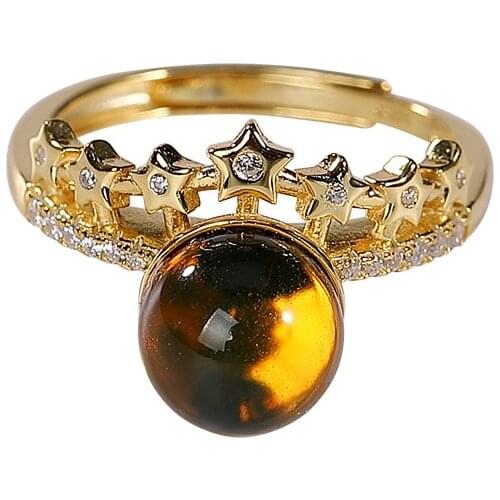 S925 sterling silver gold plated natural Mexican blue amber ring graceful personality fashion XINGX ladies ring