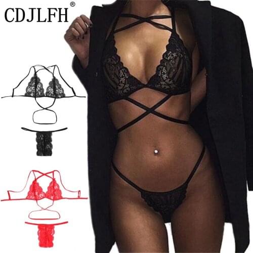 Bras And Panty Set Sexy Lingerie Femme Lace Transparent Bra Cross Strap Underwear Set Plus Size Women Thong Push Up Sexy Bra Set