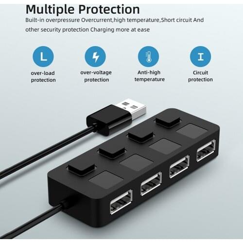 USB 2.0 HUB Multi USB Splitter 4 Ports Expander Multiple USB 2.0 Hub Use Power Adapter USB2.0 Hub with Switch For PC Computer