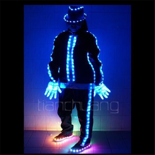 TC-60 MJ robot costumes LED Full color RGB colorful light luminous michael bar wears ballroom dance hats gloves Programming suit