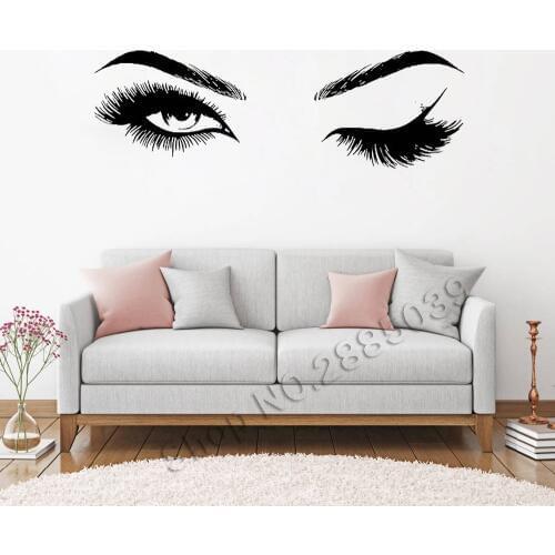 Beautiful Eyes Eyelashes Wall Stickers Makeup Girls Eyes Eyebrows Wall Decor Beauty Salon Style Home Decoration Livingroom LC560