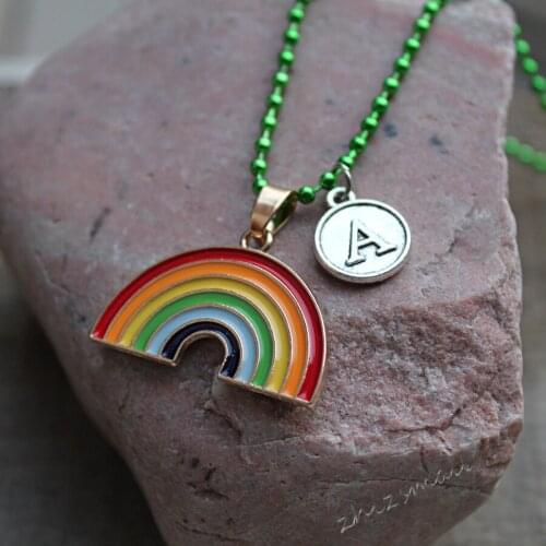 Fashion Rainbow Nameplate 26 English words A-Z Pendants Necklace Kids Girls Charming Cute Necklaces Jewelry For Children