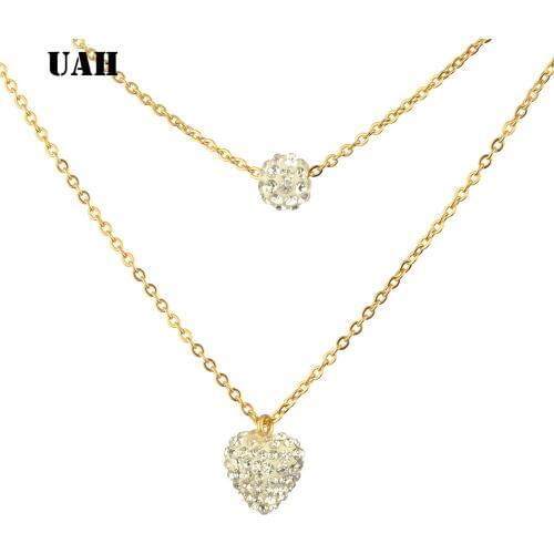 UAH Fashion Gold Color Jewelry Love Heart Necklaces & Pendants Double Chain Choker Necklace Collar Women Jewelry Gift