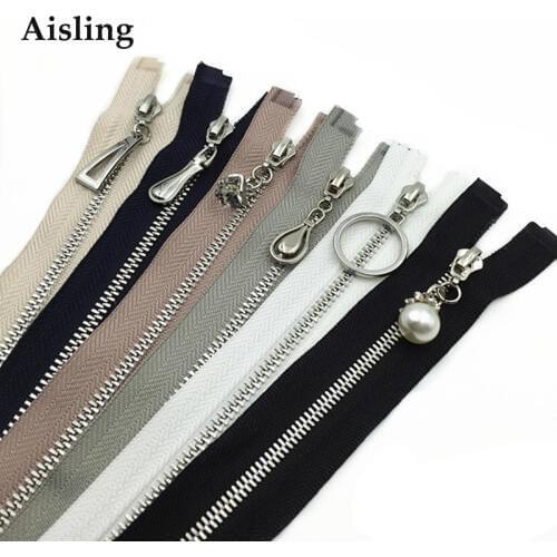 Aisling 60cm Length Zippers Open End Metal Silver Teeth Sewing Zippers Accessories For Clothes Casual Pants Placket D382