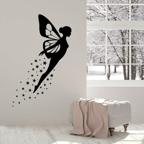 Cartoon Vinyl Wall Decal Fairy Wings Fairytales Magic Wall Stickers for Nursery Child Room Girls Bedroom Decor Stickers C742
