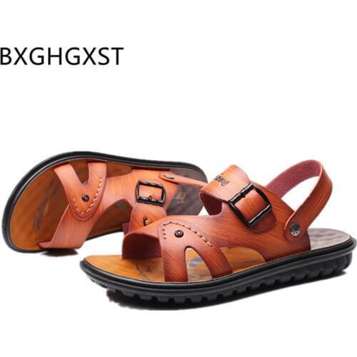 Genuine leather sandals men open shoes mens sandals summer fashion italian designer shoes beach sandals mens shoes casual крокс