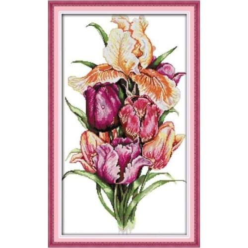 Noble tulips cross stitch kit flower 14ct printed fabric canvas stitching embroidery DIY handmade needlework