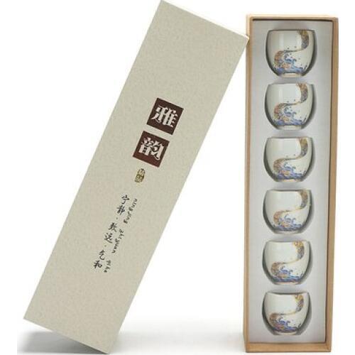 Porcelain Teacup Set 6 Pack Household Simple Modern Creative Chinese Style Kung Fu Tea Pu'er Tea Da Hong Pao Teaware Gift Box