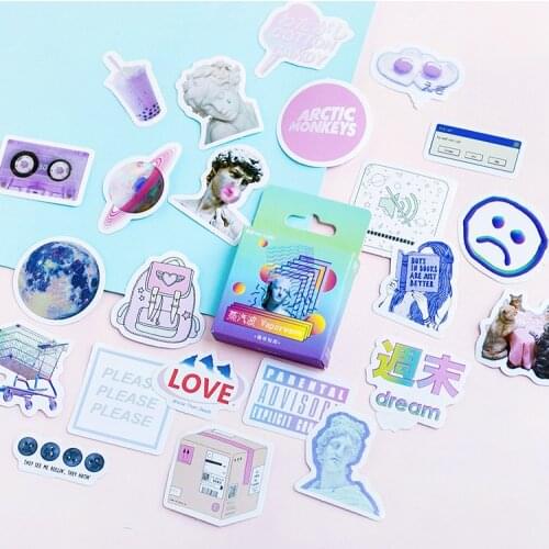 46 Pcs/box Kawaii Vaporwave Label Cute Diary Handmade Adhesive Paper Flake Japan Sticker Scrapbooking Stationery Stickers
