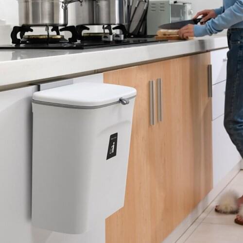 9L Wall Mounted Trash Can With Lid Waste Bin Kitchen Cabinet Door Hanging Bin