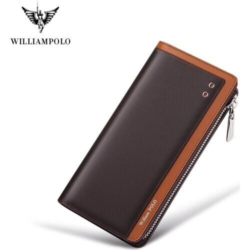 Williampolo leather wallet mens long zipper ultra thin multi-functional multi card seat top layer leather cash clip hand bag