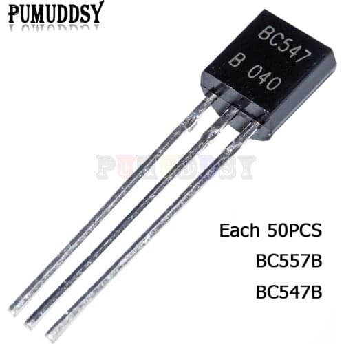 100PCS BC547+BC557 TO92 50pair BC547B BC557B Each 50Pcs Transistor TO-92 new and original IC Chipset