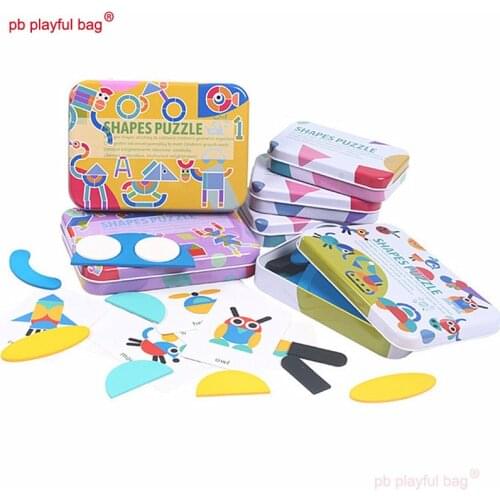 PB Playful Bag Geometric puzzle Montessori Intellectual jigsaw puzzle interesting animal wooden childrens toy DIY gift UG126