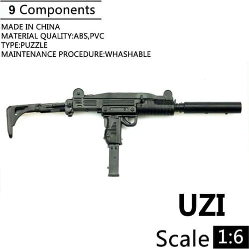 1:6 UZI Submachine Gun Plastic Assembled Firearm Puzzle Model For 12" Soldiers Action Figure Military Weapons Building Blocks