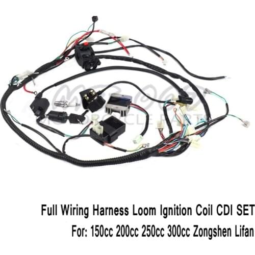 Full Wiring Harness Loom Ignition Coil CDI For 150cc 200cc 250cc 300cc Zongshen Lifan ATV Quad Buggy Electric Start AC Engine