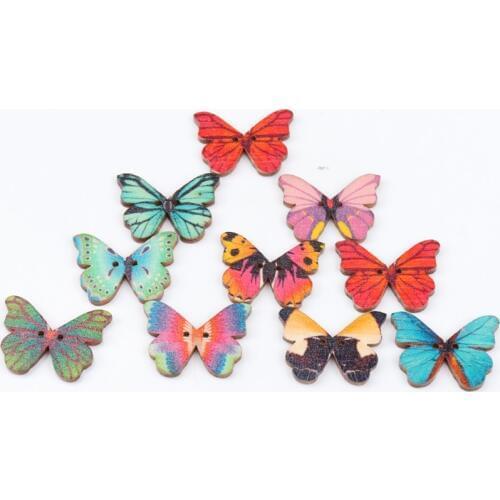 Wooden Mixed Color Butterfly Shape Buttons 2 Holes Handmade Clothing Sewing Scrapbooking Crafts DIY 28x20mm 30pcs