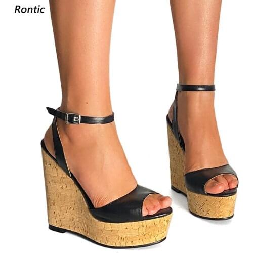 Rontic Handmade Women Sandals Ankle Strap Unisex Wedges Heels Open Toe Gorgeous Purple Red Fuchsia Party Shoes US Size 5-20