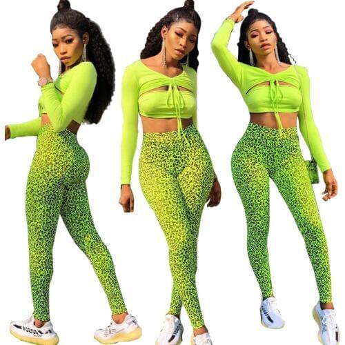 Sexy Costume HipHop Clothes Jazz Dance Crop Tops Fluorescent Green Leopard Set Female Sport Outfit Rave Ropa Wear 611