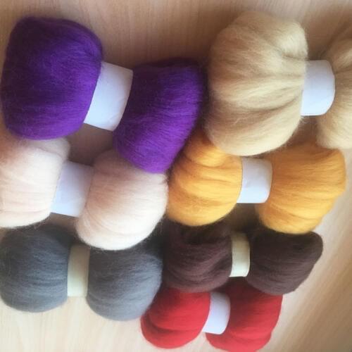 WFPFBEC 70g wool for felting needle wool roving 10g each color total 7 colors merino wool fiber