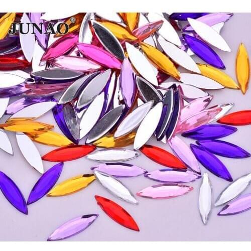 JUNAO 4*15mm Mix Color Horse Eye Face Rhinestones Flat Back Acrylic Stones Gems Non Sewing Crystal Beads Clothes Appliques