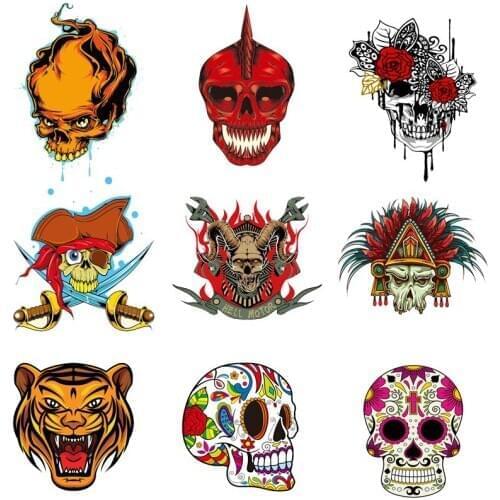 Iron-on Transfers for Clothing Patches Clorhing Stickers Stripe Dress Diy Skull Appliques Vinyle Thermocollant Patch Fusible F
